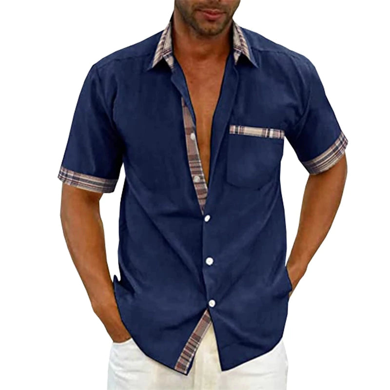 Men's Casual Plaid Collar Button Summer Linen Shirt