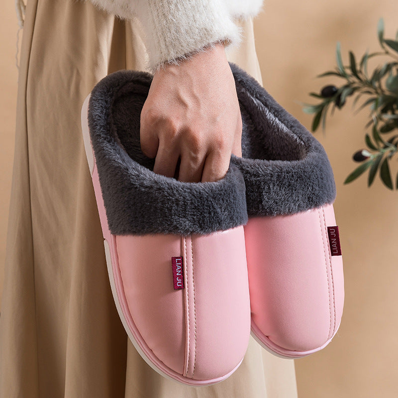 Non-slip waterproof fashion leather cotton slippers