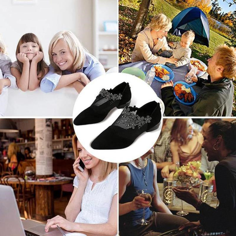 Rhinestone Hollow Chunky Heel Shoes