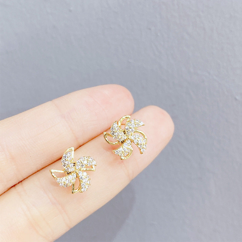Exquisite Crystal Rotating Windmill Earrings
