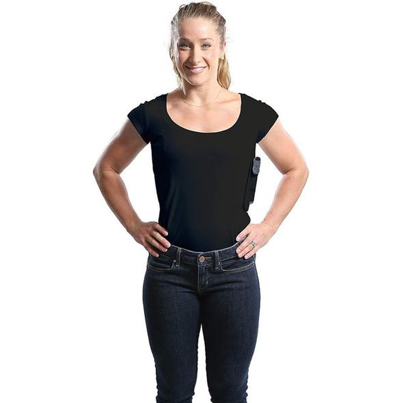 Hidden holster tactical high elastic round neck T-shirt