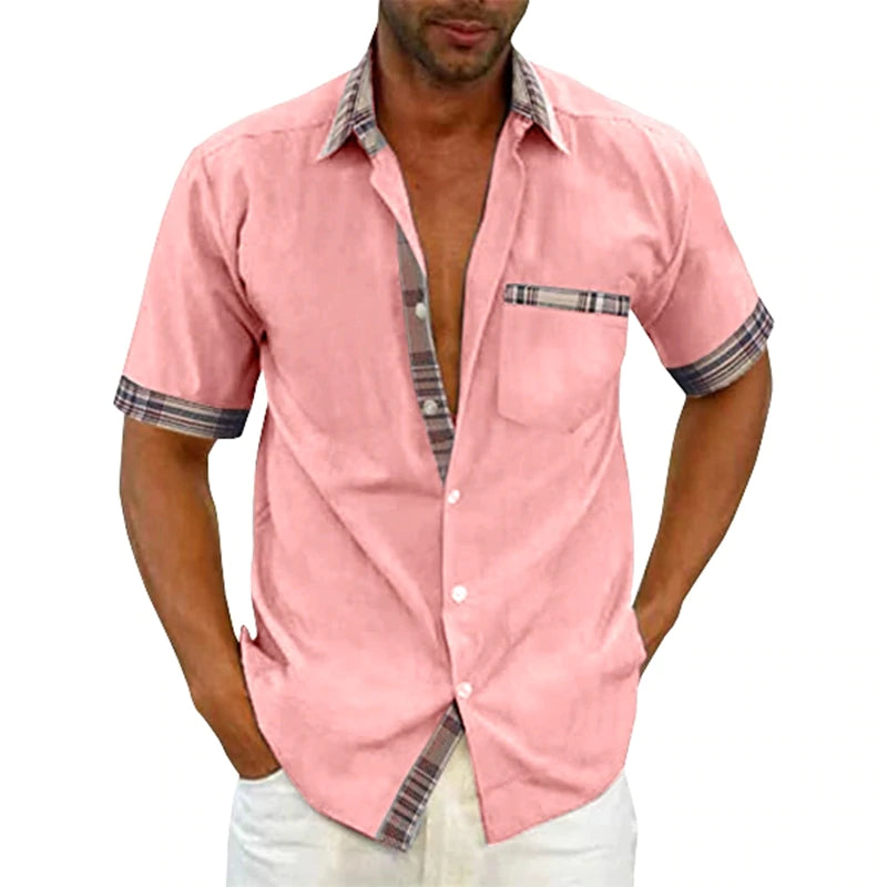 Men's Casual Plaid Collar Button Summer Linen Shirt