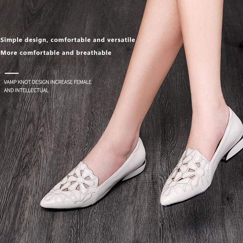 Women's Pointed Toe Hollow Breathable Comfortable Leather Shoes