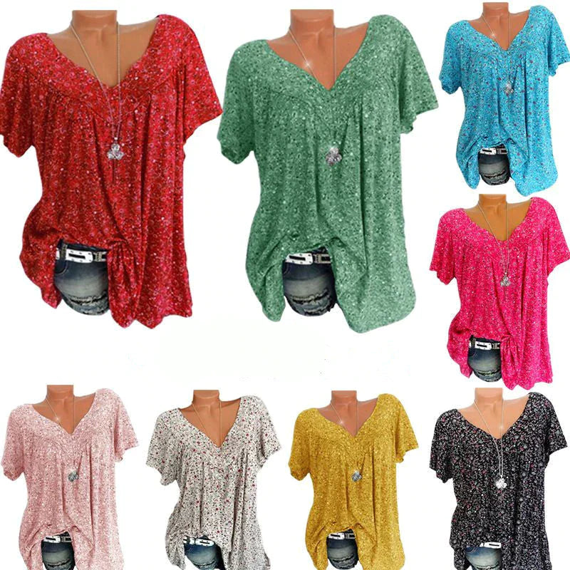 Loose-fitting, relaxed V-neck T-shirt with short sleeves