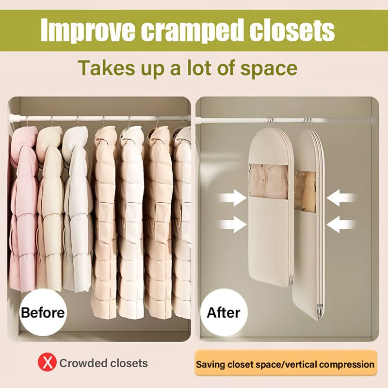 👕Space saving hanging garment bag with self-compressing zipper