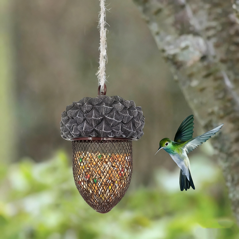 Hummingbird Acorn Wrought Iron Bird Feeder