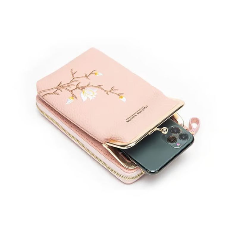 Embroidered women's crossbody wallet