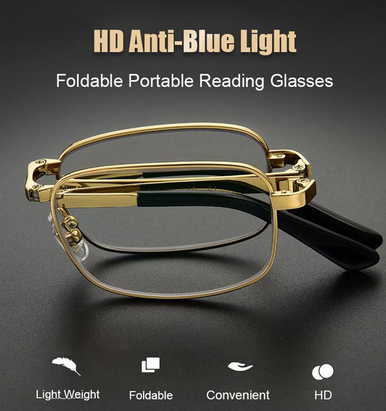 Elderly metal frame resin folding reading glasses