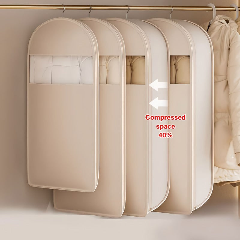 👕Space saving hanging garment bag with self-compressing zipper