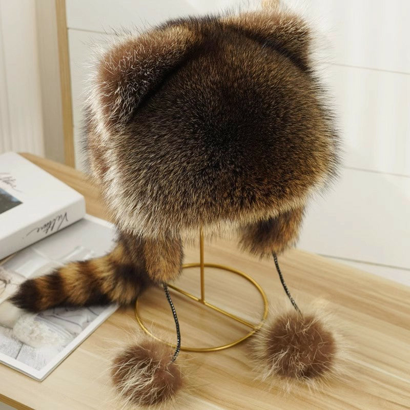 Cute Faux fur Raccoon Tail Parent-Child Plush Hat