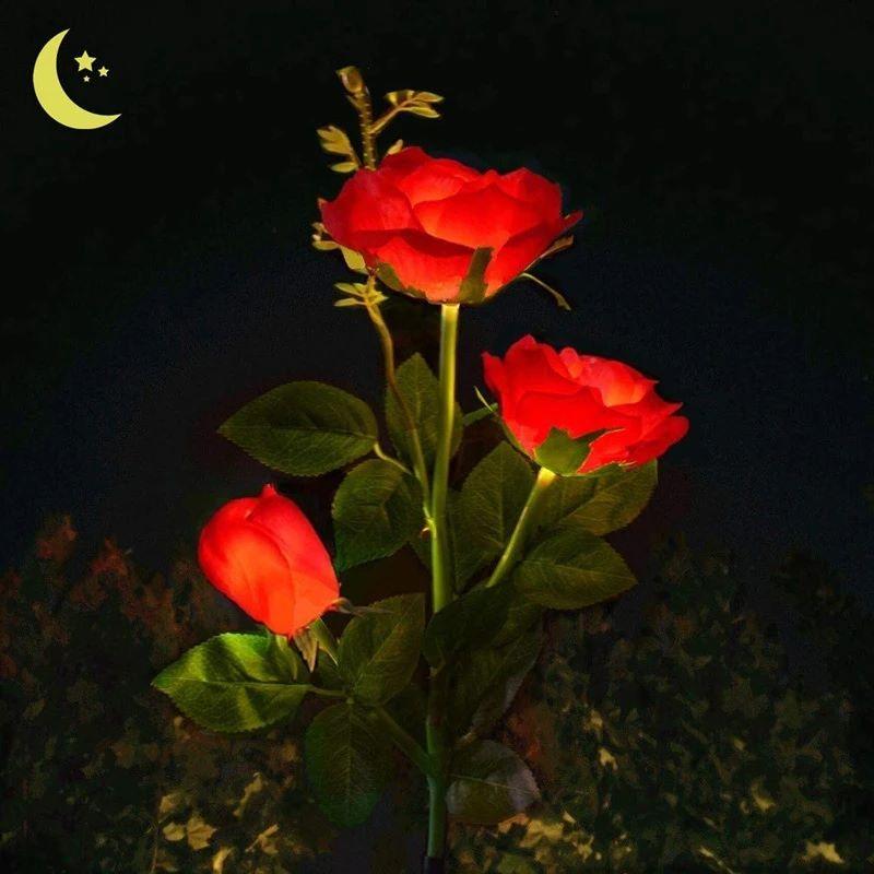 SPRING ARTIFICIAL ROSE SOLAR GARDEN STAKE LIGHTS