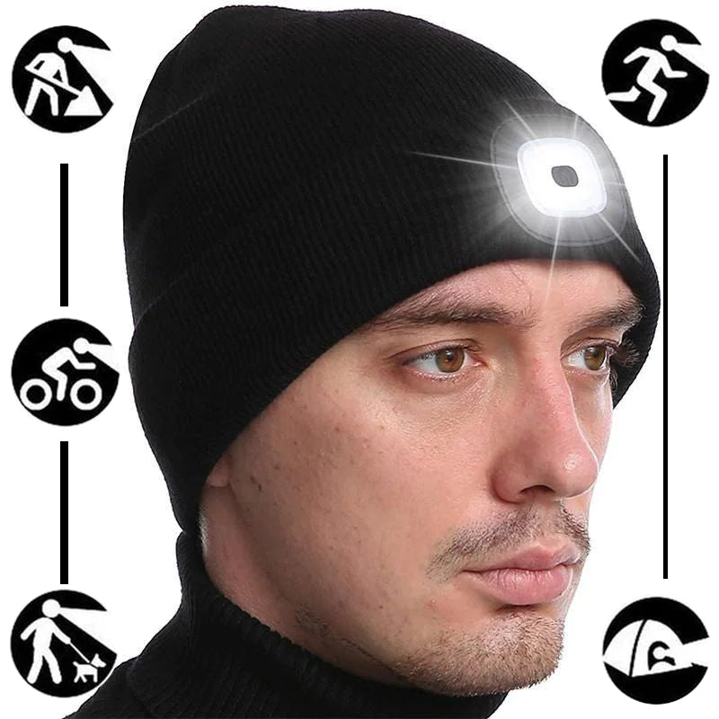 Unisex Winter Warm Knit Hat Head Torch Cap