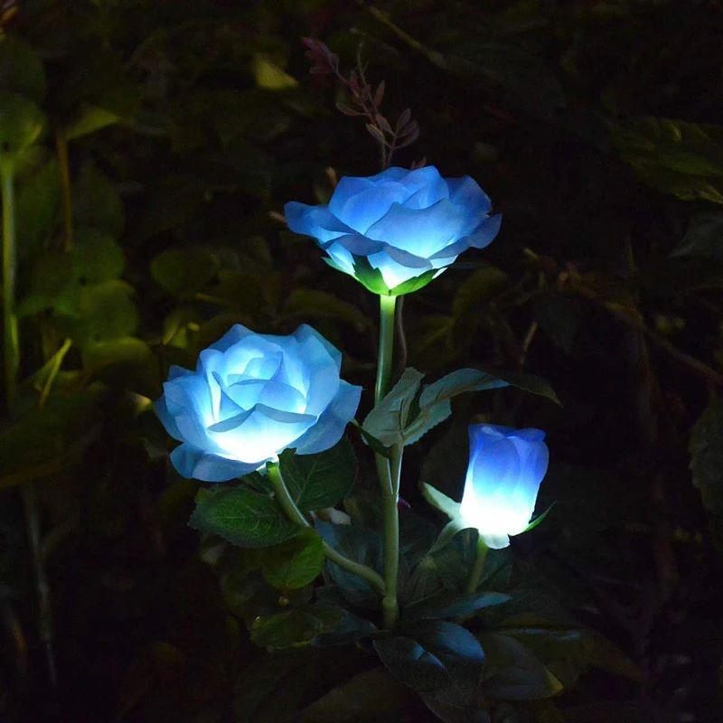 SPRING ARTIFICIAL ROSE SOLAR GARDEN STAKE LIGHTS