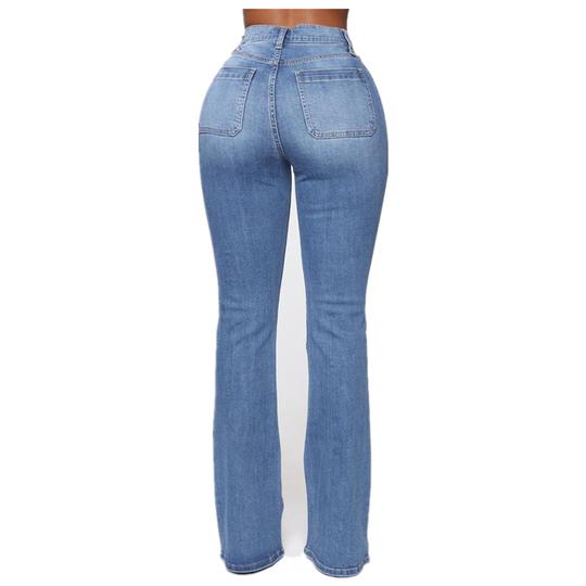 High waist slim jeans with button placket