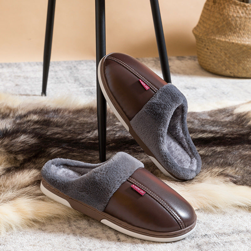 Non-slip waterproof fashion leather cotton slippers