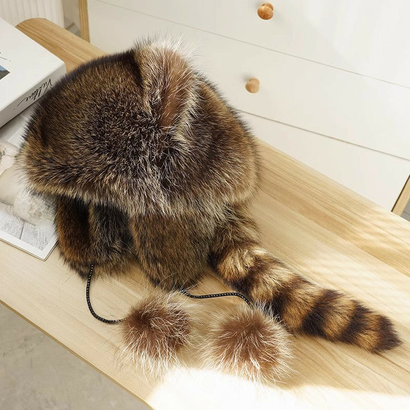 Cute Faux fur Raccoon Tail Parent-Child Plush Hat