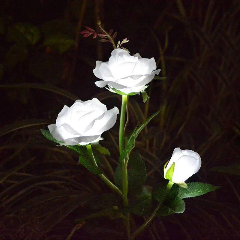 SPRING ARTIFICIAL ROSE SOLAR GARDEN STAKE LIGHTS