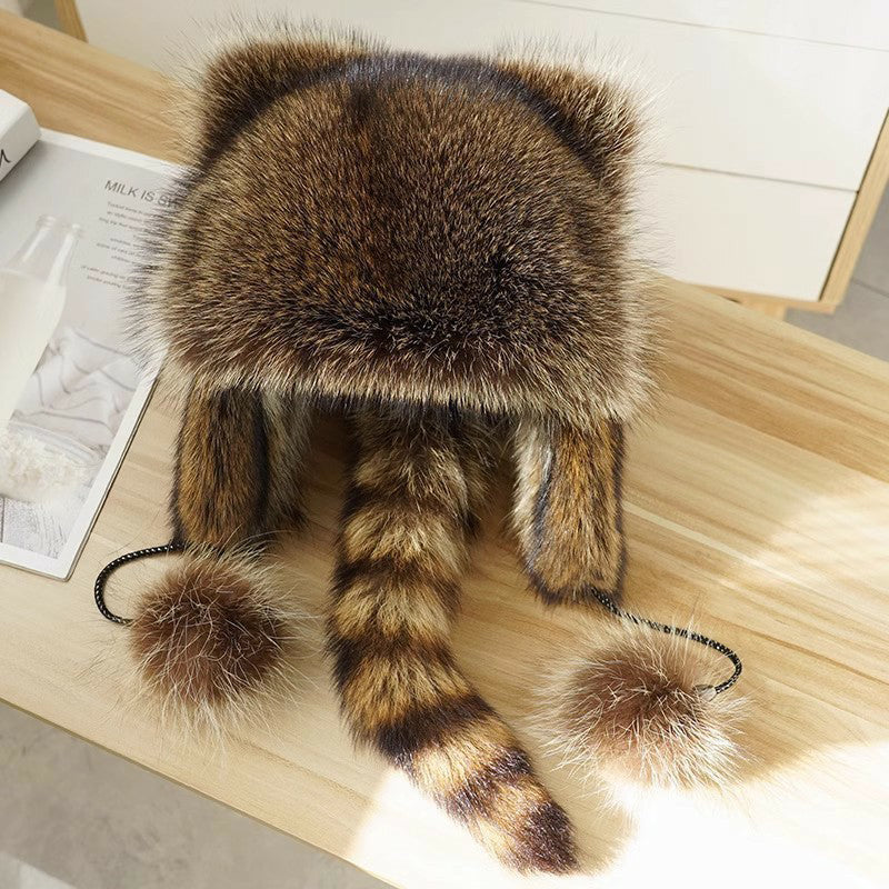 Cute Faux fur Raccoon Tail Parent-Child Plush Hat