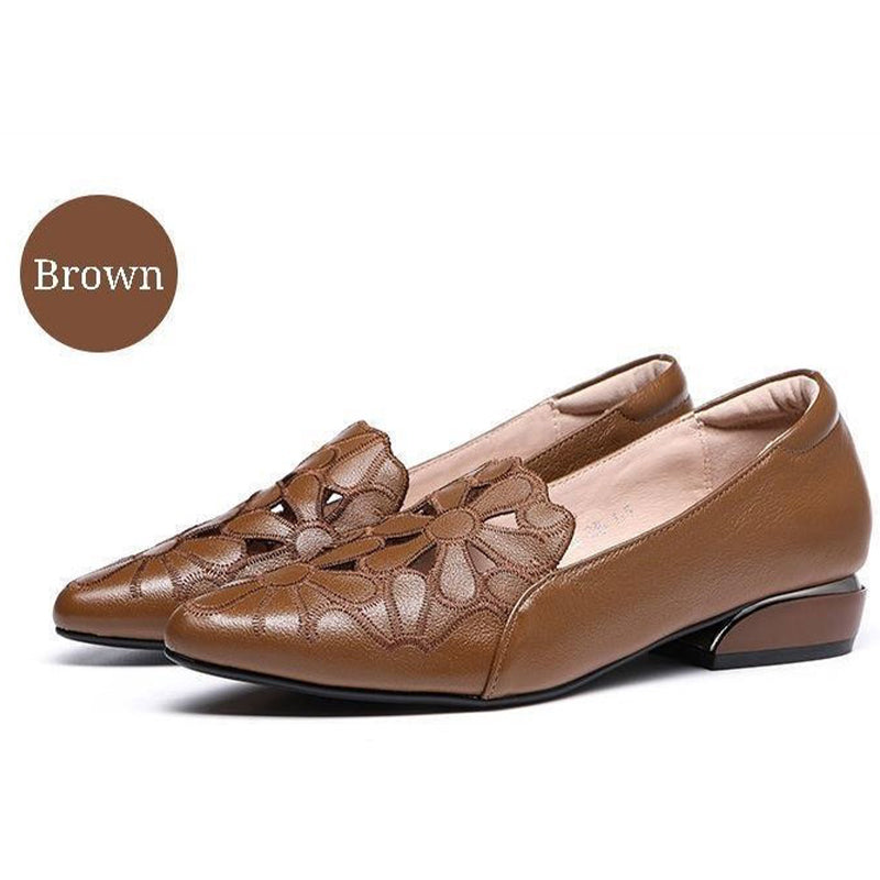 Women's Pointed Toe Hollow Breathable Comfortable Leather Shoes
