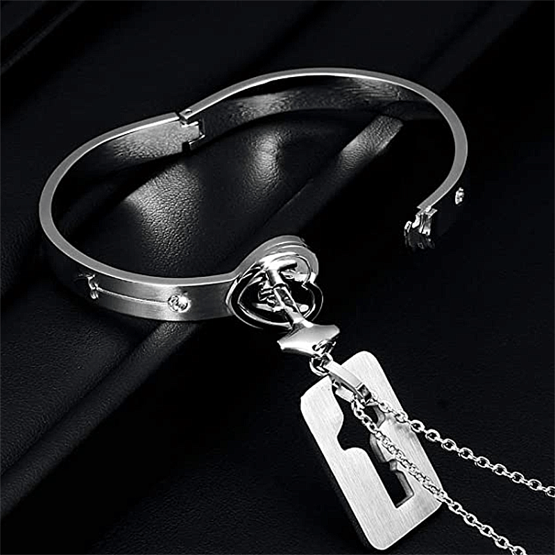 Heart Lock Bracelet & Key Necklace Set