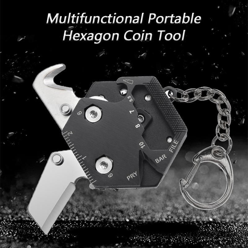 Multifunctional Portable Hexagon Coin Tool Key Chain