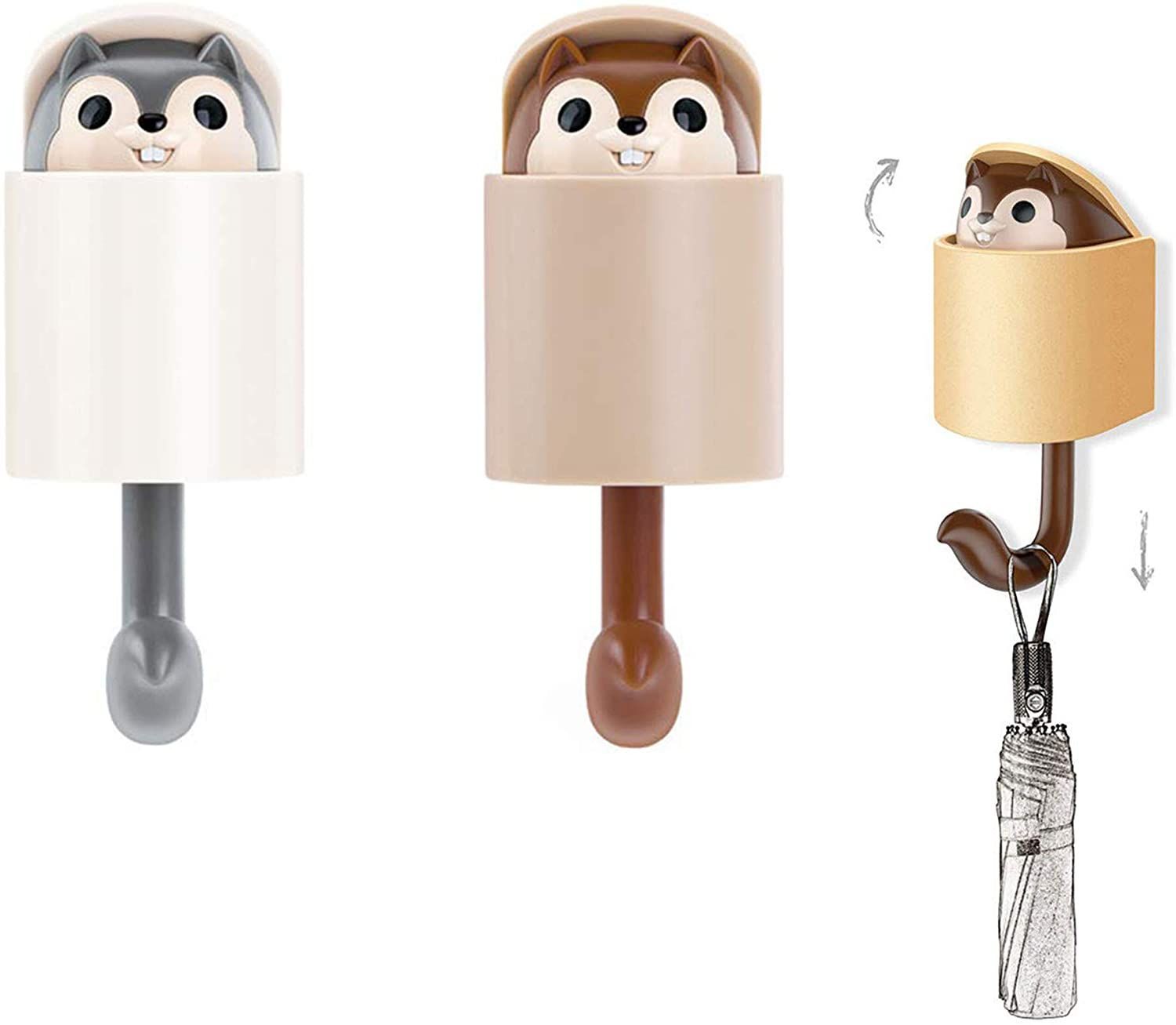 Squirrel Shape Adhesive Hook 2 Pieces
