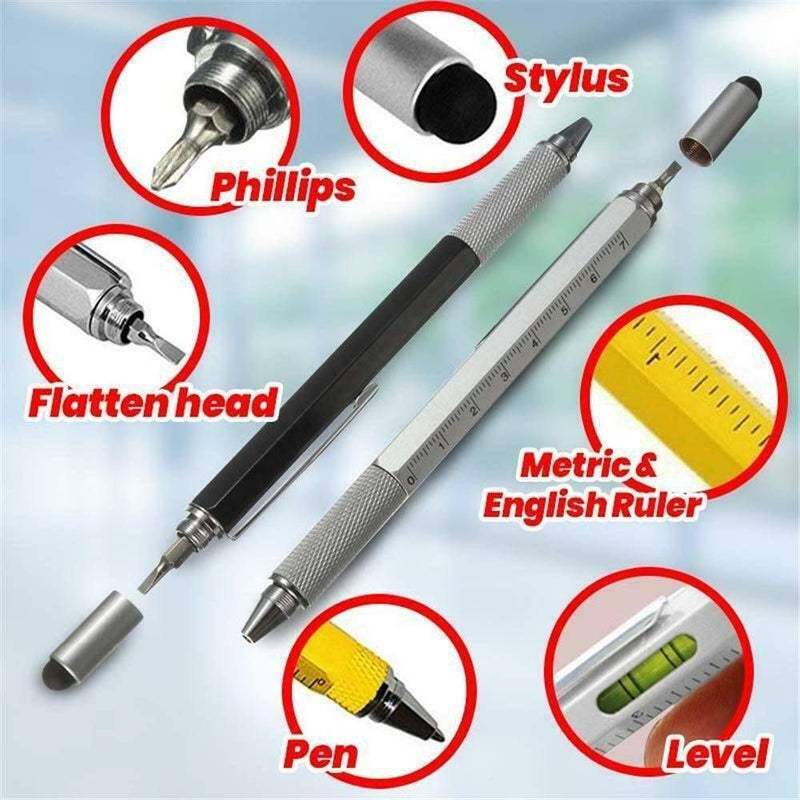 Multitool Pen Set with Screwdriver, Ruler, Level Gauge, Touch Screen Stylus, Ball Pen