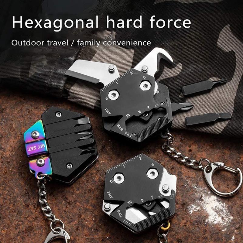 Multifunctional Portable Hexagon Coin Tool Key Chain