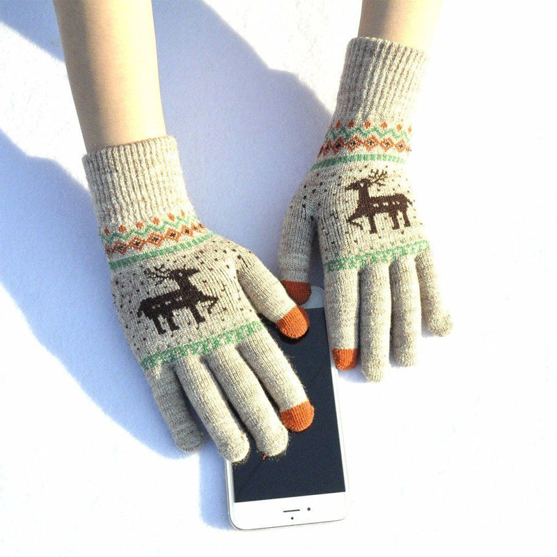 Elk Snowflake Printed Knitted Touchscreen Glove