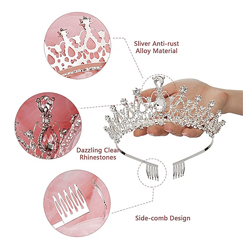 Crystal Tiara Crown with Rhinestones Comb