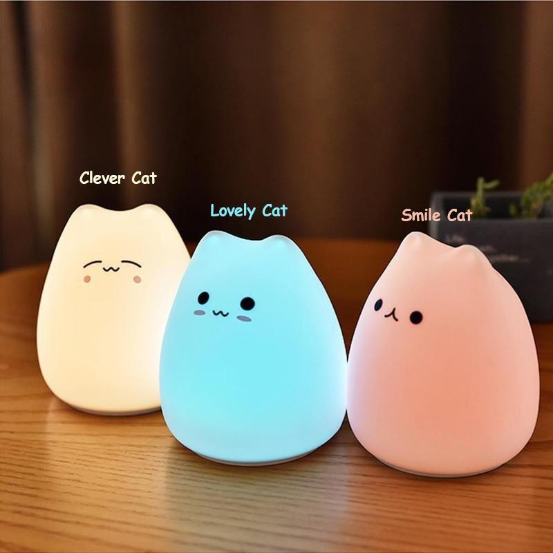 Cute Silicone Cat Lamp Touch-Control Kids Bedside Lights