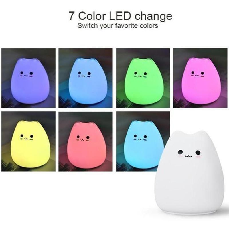 Cute Silicone Cat Lamp Touch-Control Kids Bedside Lights