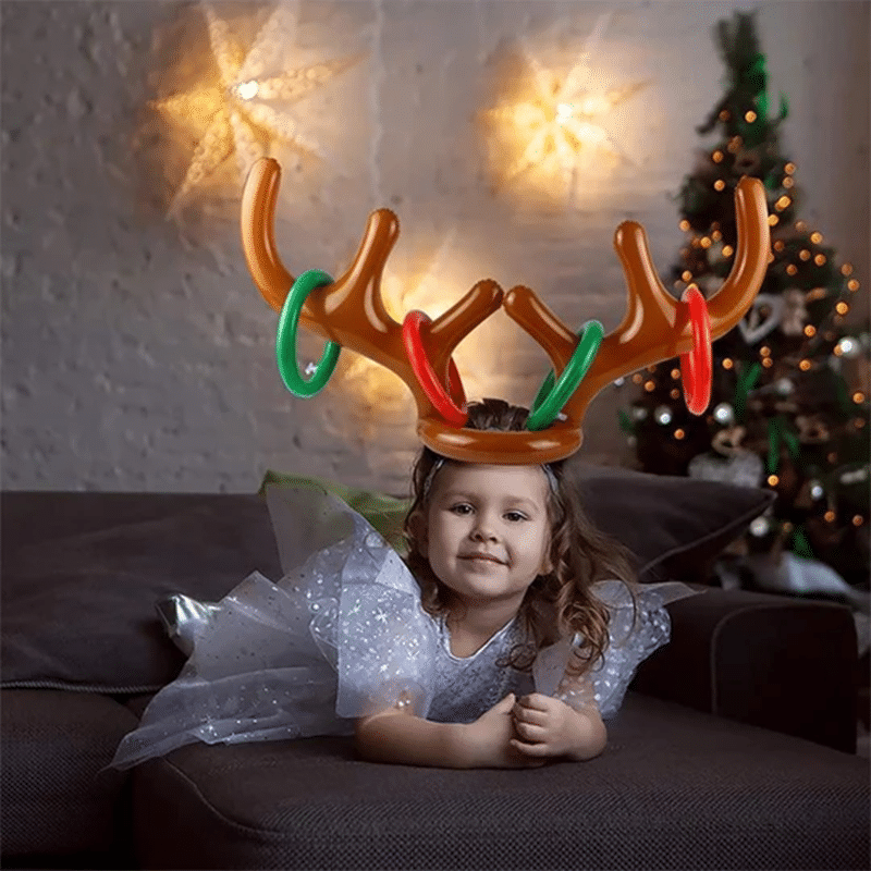 Christmas Inflatable Reindeer Antler Hat with Rings