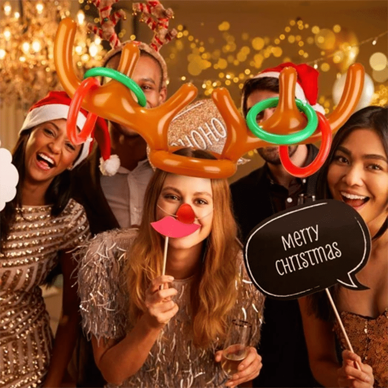 Christmas Inflatable Reindeer Antler Hat with Rings