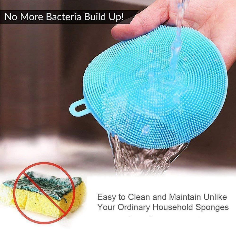 Food Grade Multi-Function Antibacterial Silicone Scrubber Sponge Cleaning Brush Kitchen ， 5pcs