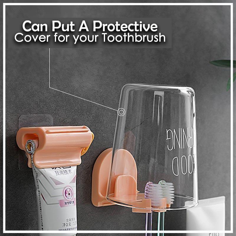 Toothbrush Holder And Rolling Toothpaste Squeezer