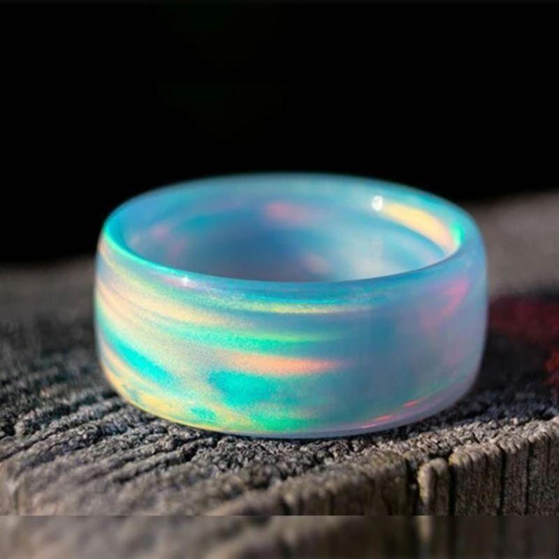 Blue Cloud Opal Ring - aurora borealis