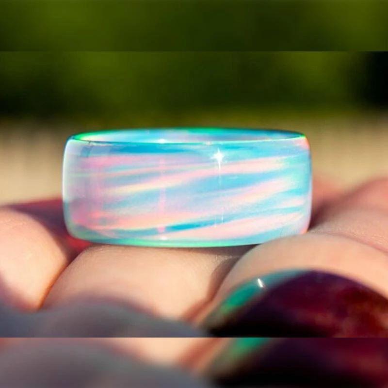 Blue Cloud Opal Ring - aurora borealis