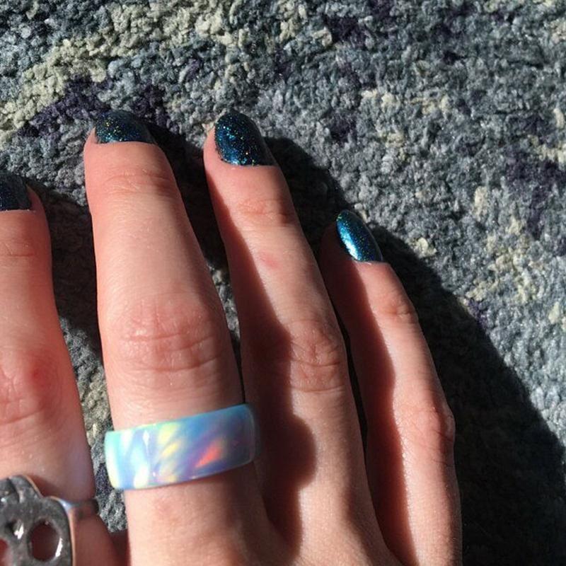 Blue Cloud Opal Ring - aurora borealis