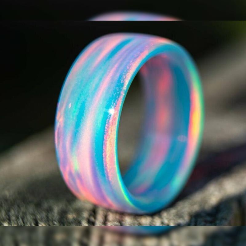 Blue Cloud Opal Ring - aurora borealis