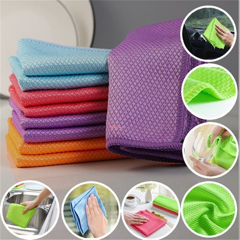 Fish Scale Microfiber Polishing Cleaning Cloth 5 Pcs