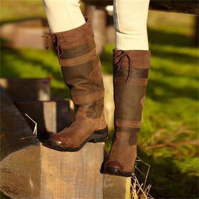 Long British style boots with laces for women