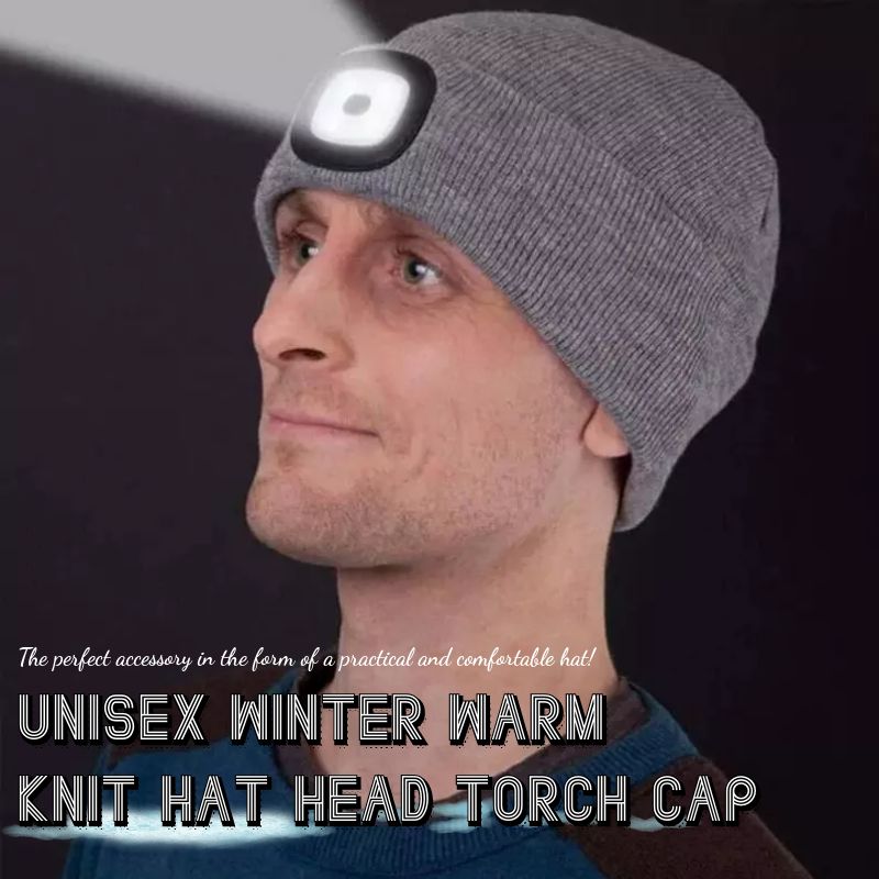 Unisex Winter Warm Knit Hat Head Torch Cap
