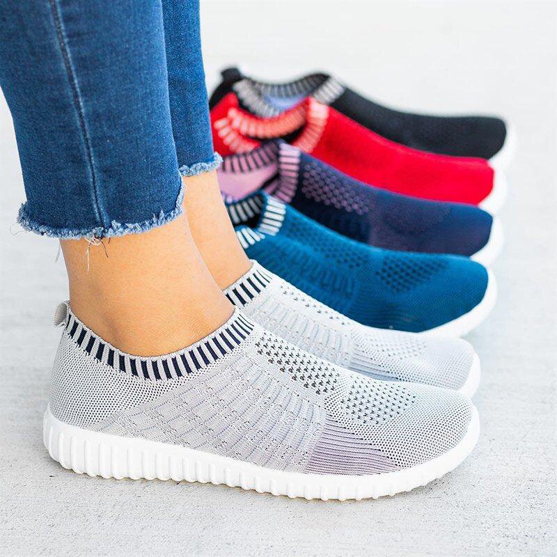 Women's Comfy Color Block Slip-on Shoes Knit Sneakers