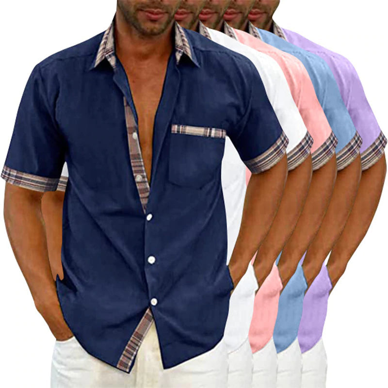 Men's Casual Plaid Collar Button Summer Linen Shirt