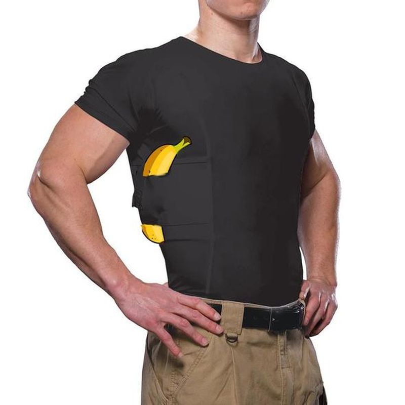 Hidden holster tactical high elastic round neck T-shirt