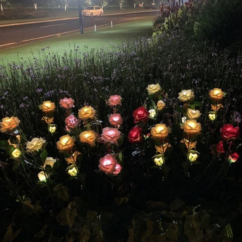 SPRING ARTIFICIAL ROSE SOLAR GARDEN STAKE LIGHTS