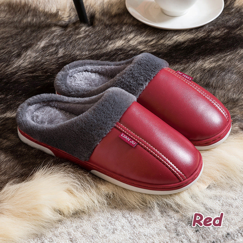 Non-slip waterproof fashion leather cotton slippers