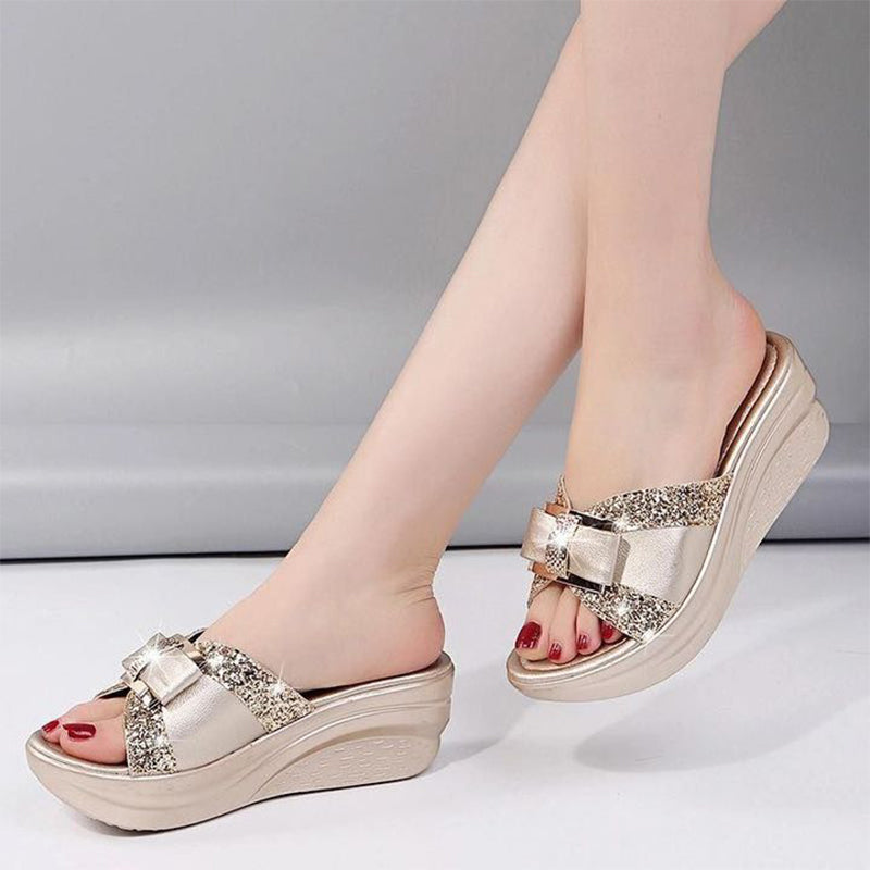 New summer shiny sequined wedge sandals