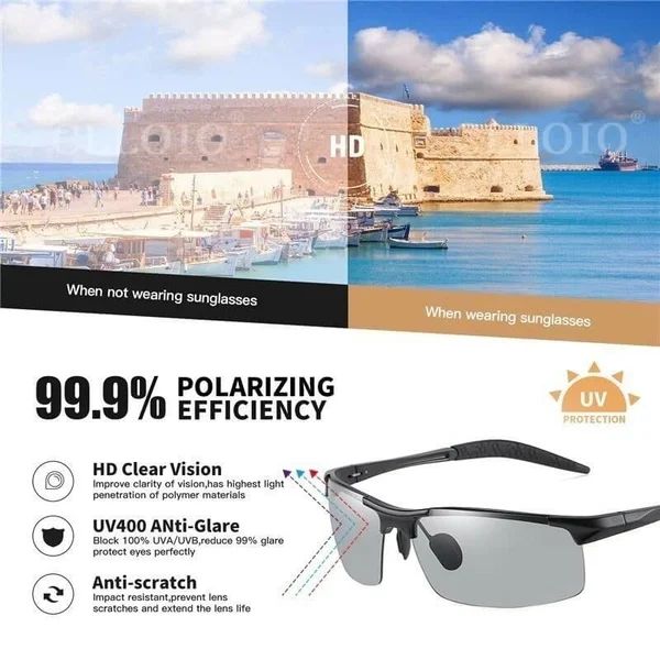 Men's Photochromic Sunglasses with Anti-glare Polarized Lens